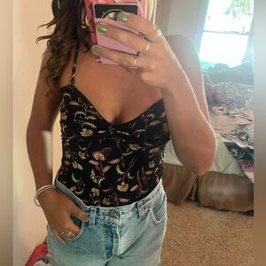 Free People Black Floral tank top